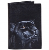 Кожаная обложка для паспорта с росписью "Пантера"