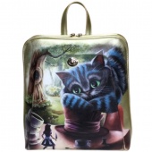 Кожаный рюкзак с росписью акрилом "Чешир и Алиса"