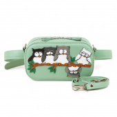 Женская кожаная сумка на плечо и на пояс с аппликацией "Совушки"