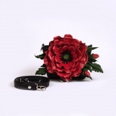 Кожаная сумочка клатч с аппликацией цветка "Красный мак"