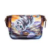 Женская кожаная сумка через плечо с рисунком ручной работы "Время Чеширского кота"