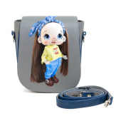 Сумка кросс боди маленькая серая с рисунком ручной работы "Фенька"