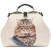 Светлый кожаный саквояж ручной работы с портретом питомца на заказ