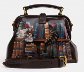 Сумка-саквояж с росписью "Котик с книжками"