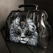 Сумка саквояж женская с рисунком ручной работы "Лев"