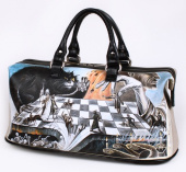 Дорожный саквояж из кожи с рисунком ручной работы "Кот Бегемот"