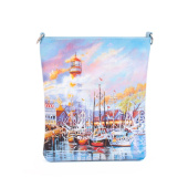 Женская кожаная сумка через плечо с рисунком ручной работы "Морской городок"