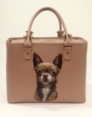 Кожаный шоппер с рисунком «Портрет чихуахуа» ручной работы