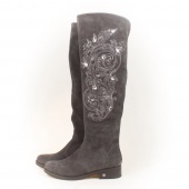 Женские сапоги-ботфорты "Вышивка с камнями"