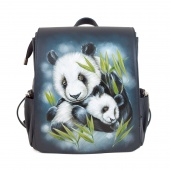 Женский рюкзак из кожи с росписью "Семейство пандочек"