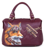 Сумка-саквояж из натуральной кожи с рисунком "Лиса пилот"