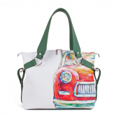 Кожаная сумка шоппер с авторским рисунком "Старое авто"