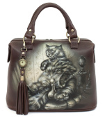 Сумка-саквояж из натуральной кожи с росписью "Кот Бегемот"