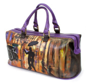 Сумка саквояж из кожи с росписью и аппликацией "Вечерний танец"