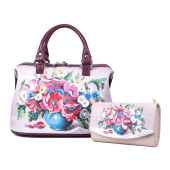 Кожаный комплект: сумка и кошелек с рисунком "Букет в вазе"