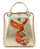 Кожаная сумка рюкзак с росписью "Птица Феникс"