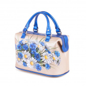 Кожаный саквояж ручной работы "Ромашки и васильки"