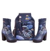 Комплект кожаные полусапоги и рюкзак "Чеширский кот"