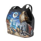 Женская кожаная сумка-мешок через плечо с рисунком «Мастер и Маргарита» ручной работы