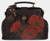 Женская кожаная сумка саквояж "Маки"