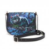 Женская кожаная сумка через плечо с рисунком ручной работы "Чешир"