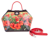 Кожаная женская сумка с росписью "Цветущие маки"