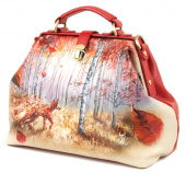 Женский саквояж из кожи с росписью "Осенняя лисичка"