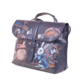 Мужской кожаный портфель с рисунком Чеширского кота ручной работы