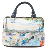 Саквояж из натуральной кожи с росписью "Набережная Сены"
