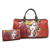 Женский кожаный комплект "Салон красоты" – сумка и кошелек с росписью