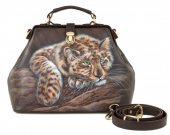 Женский саквояж из кожи с рисунком "Маленький леопард"