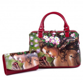 Комплект из саквояжа и кошелька с росписью "Яблоневый сад"