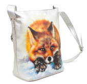 Женская кожаная сумка с длинным ремнем и рисунком ручной работы «Лисичка»