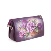 Женская кожаная сумка через плечо с рисунком ручной работы "Букет роз"