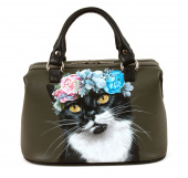 Сумка саквояж женская с росписью "Кошка в венке"