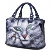 Трендовый кожаный саквояж с росписью "Кошачья любовь"