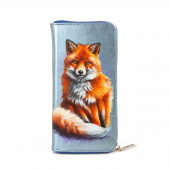 Женское кожаное портмоне на молнии с росписью "Рыжая плутовка"
