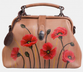 Женская кожаная сумка-саквояж с рисунком "Летние маки"
