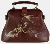 Женский саквояж ручной работы с росписью по коже "Кошка и мышка"