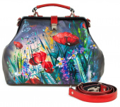 Саквояж из натуральной кожи с рисунком "Алые маки"