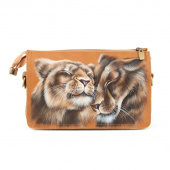 Женская кожаная сумка через плечо с рисунком ручной работы "Львиная нежность"