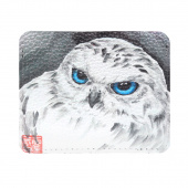 Холдер из кожи для карт и купюр с принтом "Белая сова"