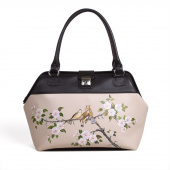 Кожаный саквояж с рисунком цветов "Яблоневый цвет"