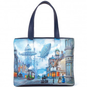 Женский кожаный шоппер с росписью "Машина времени"