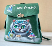 Женский рюкзак с карманами и рисунком Чешира "Чешир на чае"