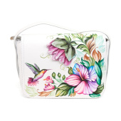 Женская кожаная сумка через плечо с рисунком ручной работы "Колибри над цветком"