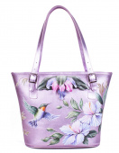 Сумка шоппер женская кожаная с рисунком ручной работы "Колибри"