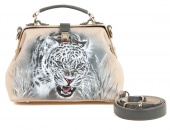 Женский саквояж ручной работы с росписью "Дымчатый леопард"