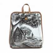 Красивый женский рюкзак с рисунком "Дом у озера"