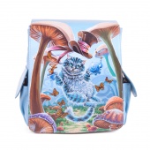 Кожаная сумка рюкзак с рисунком "Чешир в грибах"